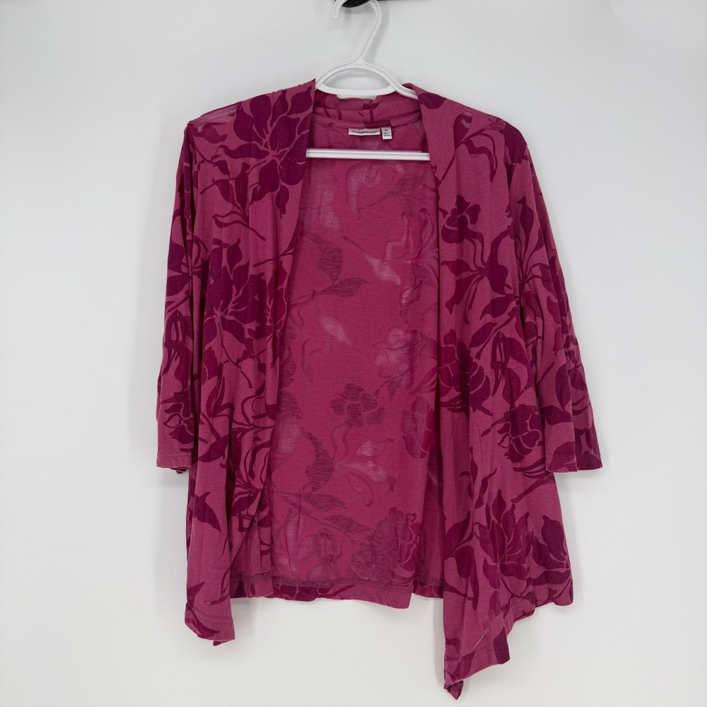 Croft & Barrow Cardigan Womens XL Pink Floral Burnout‎ Open Front Layering Sheer